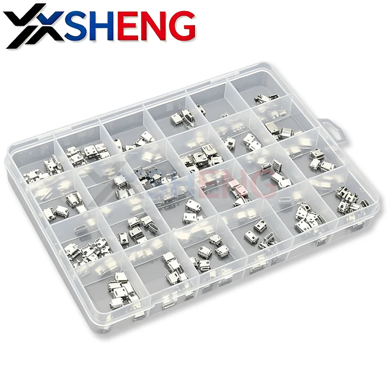 120PCS-24Models Micro USB Connector Kit Female Mini Usb Soldering Connectors Diy For MP3/MP4/MP5 SMD DIP Socket With Box