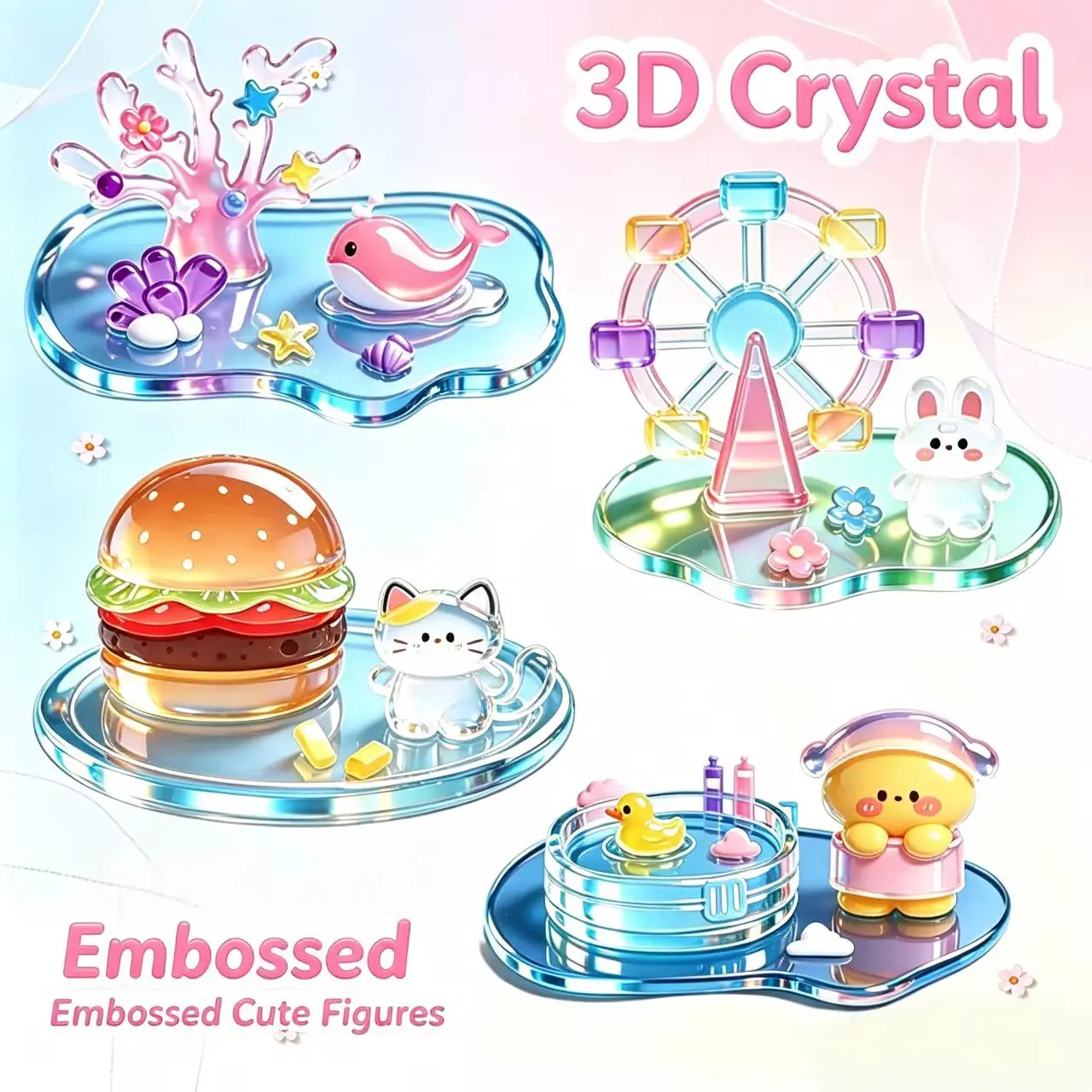 Neue Eckige Niedliche Kreaturen 3D Kristall-Prägeaufkleber Kinder-Bastelset Stapelspaß Xiaohongshu Stern-Wunschbaum