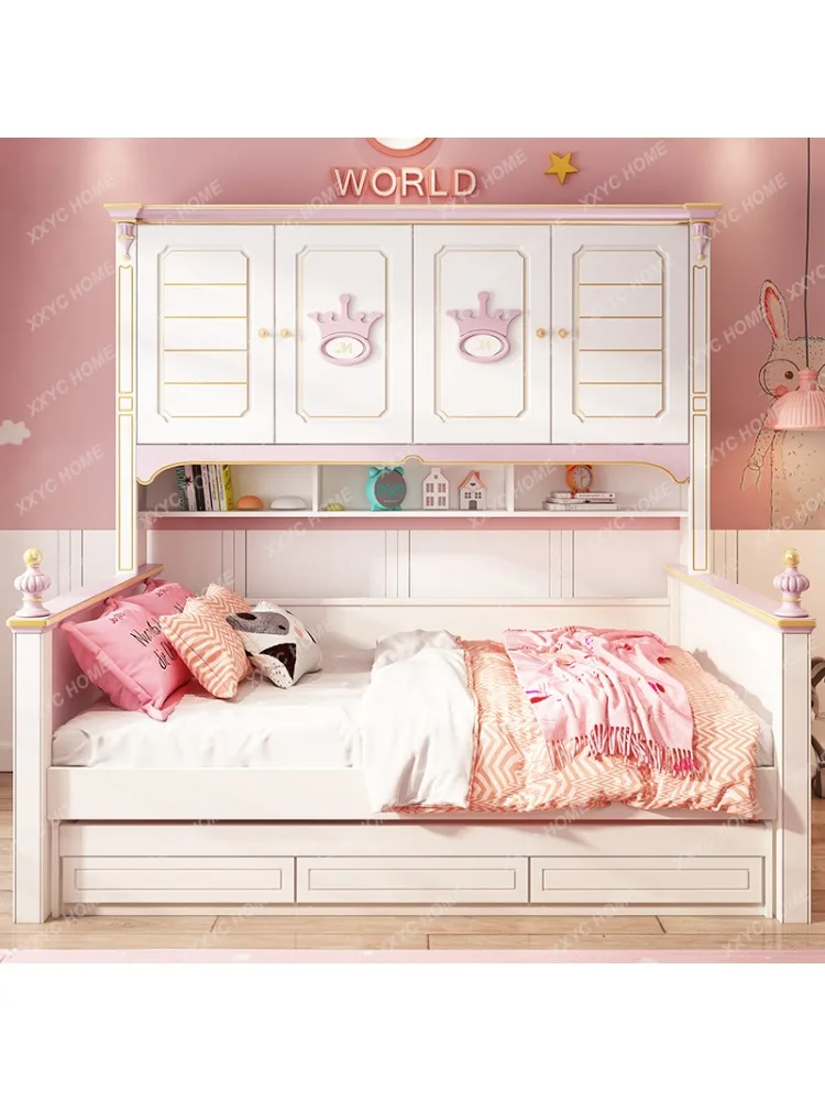 Children's Integrated Girls' Bookcase Bed Small Apartment Space-Saving Multi-Functional Suite Combination