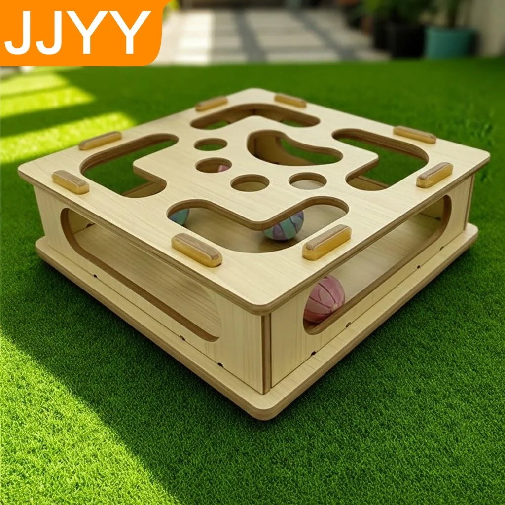 

Интерактивная игрушка-головоломка для кошек из массива дерева: лазательная рамка с шариком-дразнилкой и мятным шариком