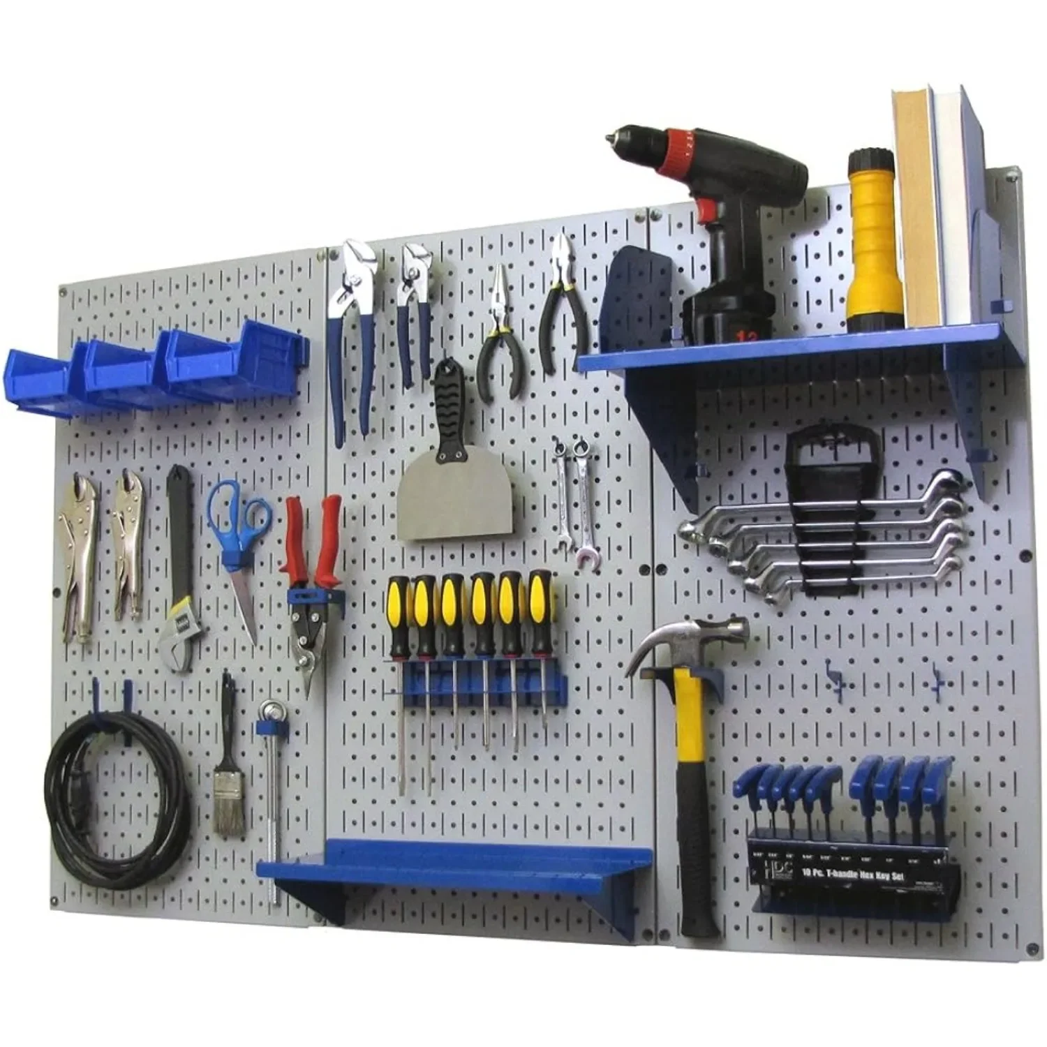 Pegboard Organizer Wall Control 4 ft. Metal Pegboard Standard Tool Storage Kit with Gray Toolboard and Blue Accessories