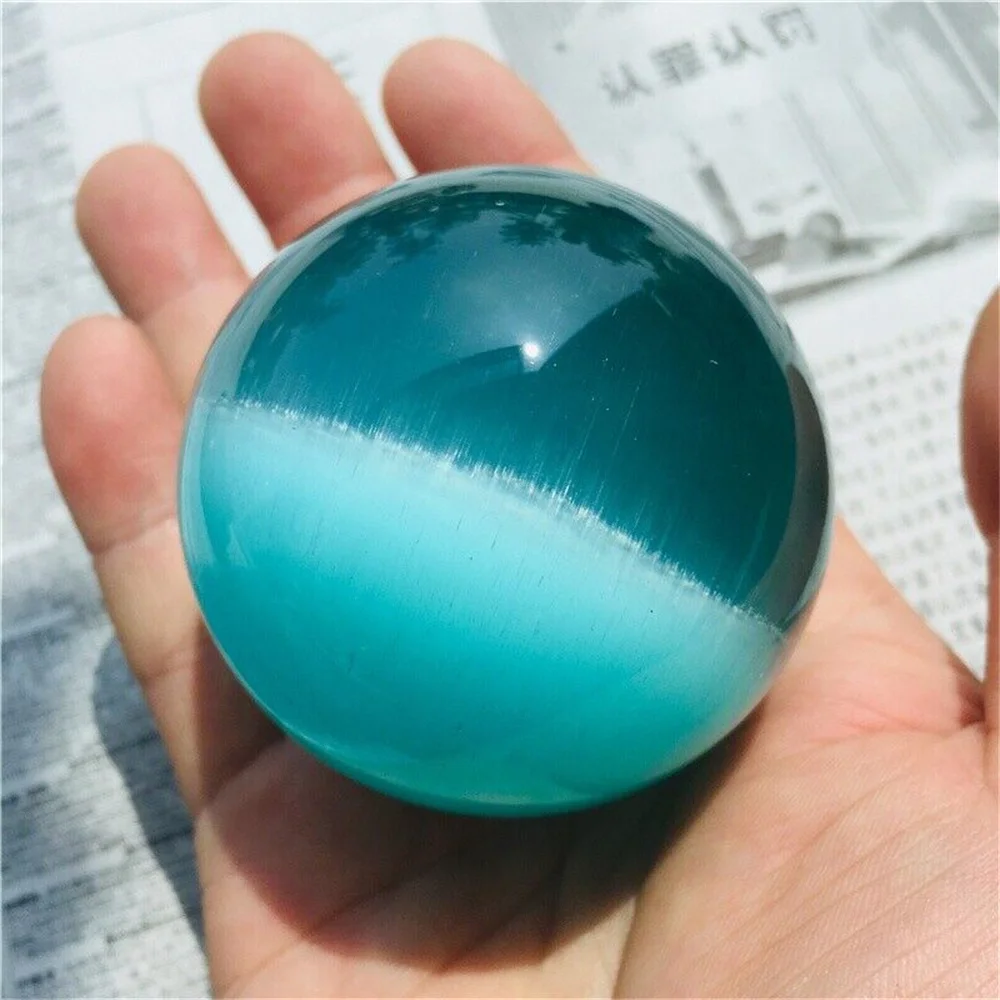 Schönheit natürliche blaue Katzenauge Kristallkugel Wahrsagerei Energiestein dekorative Kugel Quarz Mineral Reiki Heilung Dekoration Aquarium