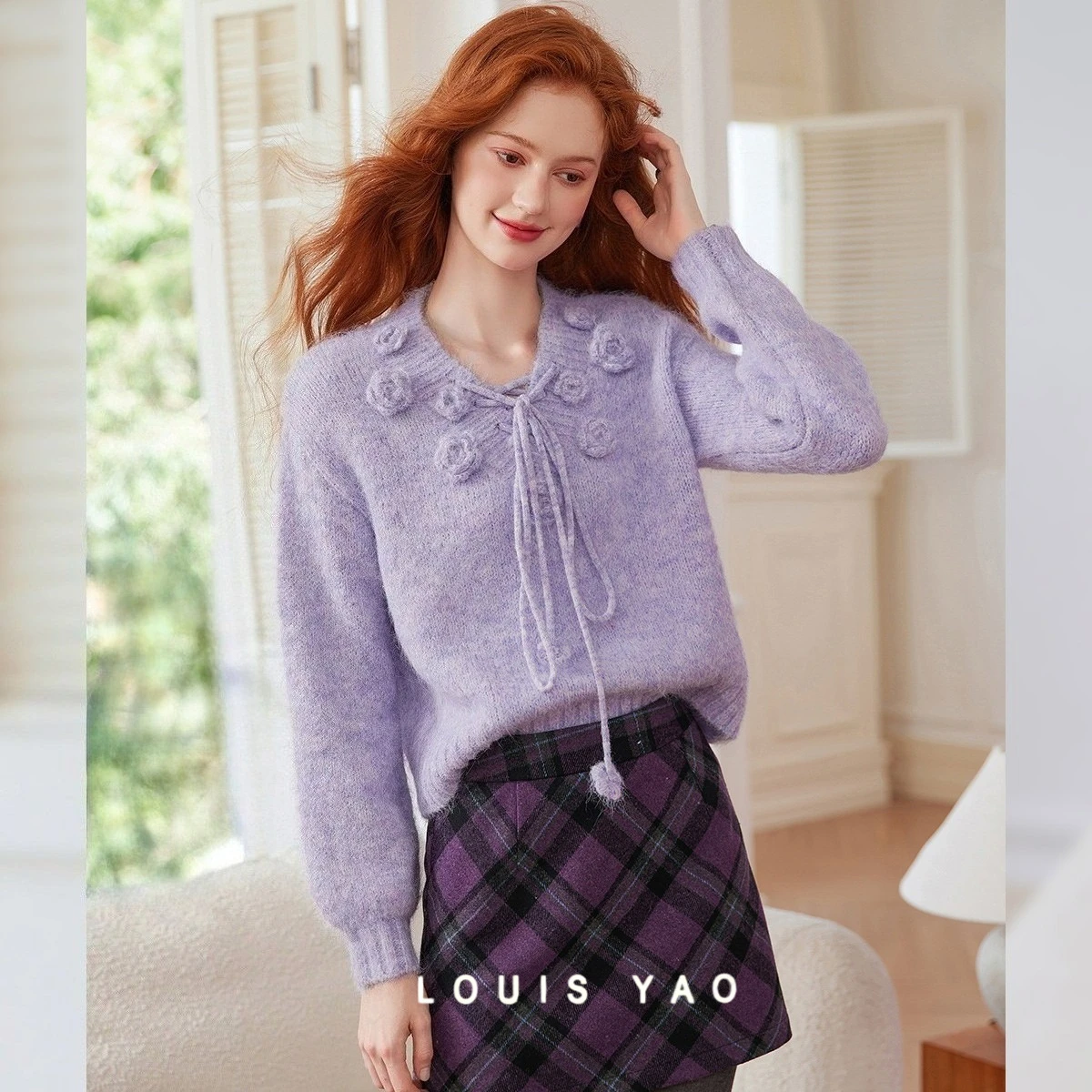 

LOUIS YAO, новый женский трикотаж с цветочным дизайном, осень/зима 2022, мягкий стильный шерстяной свитер, элегантная милая вязаная верхняя одежда