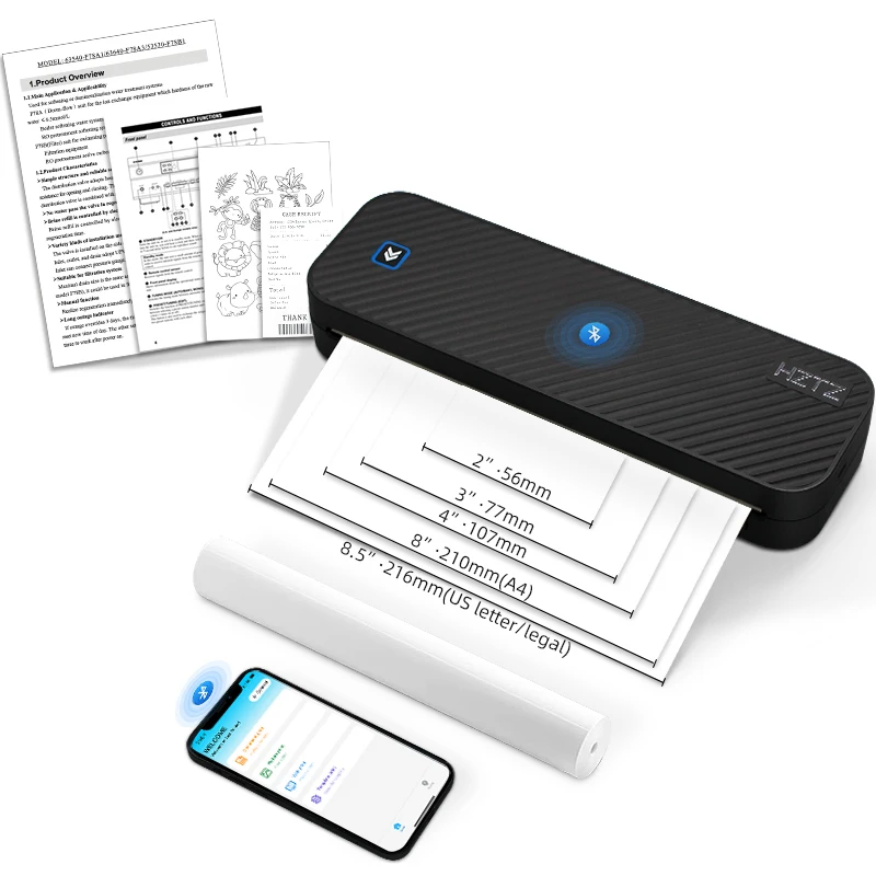 

Portable A4 Mini Inkless Thermal Printer Rechargeable With Wireless Mobile Phone Connection for Photos Homework Files-in Stock