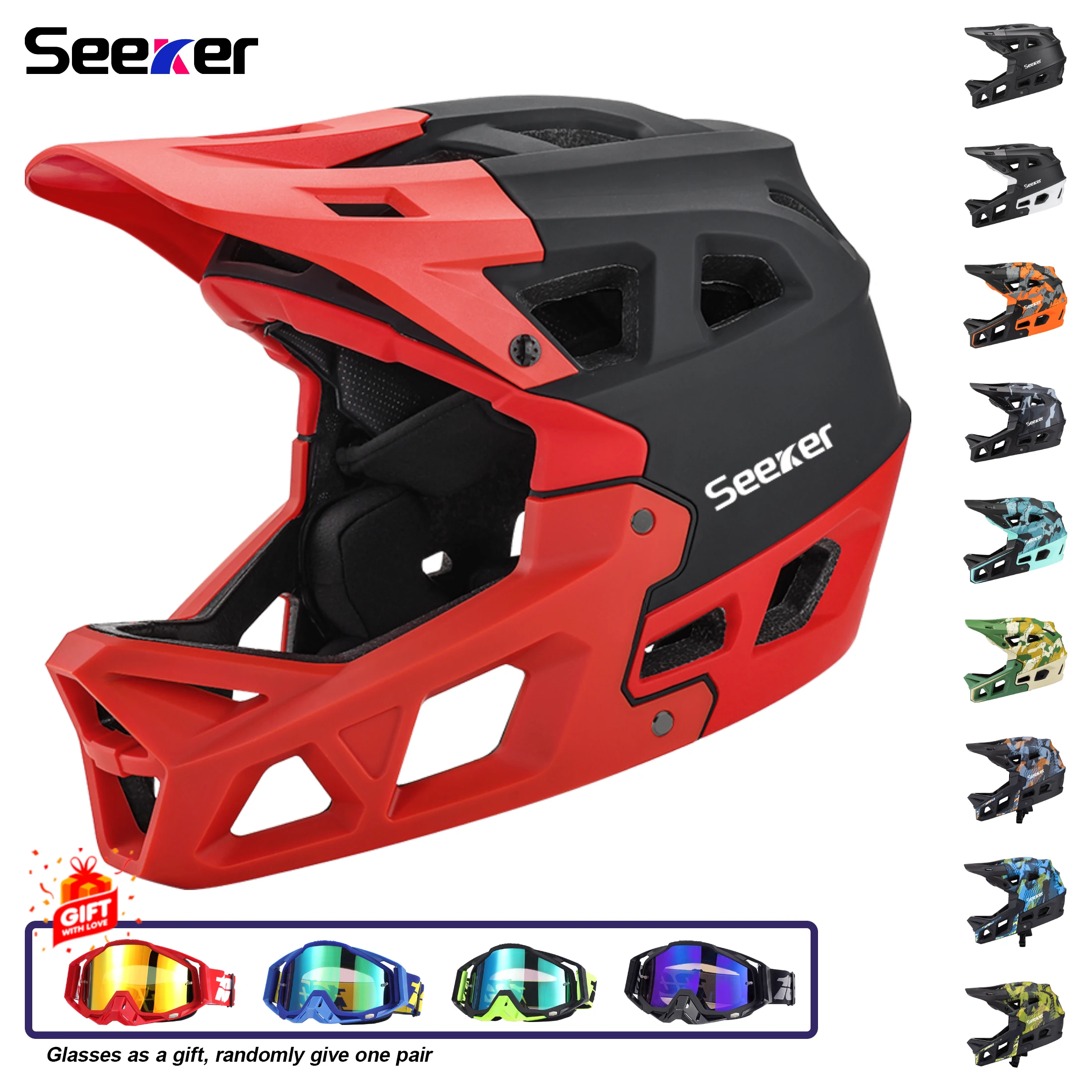 

Seeker Adult Off-road Bike Helmet Mountain Bike Full Helmet Men and Women Racing Speed Down Off-road Full Helmet Bike Accessorie