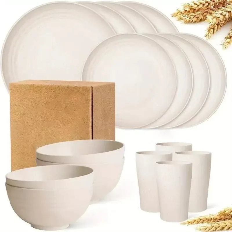 

16pcs Unbreakable High Quality Plastic Dinnerware Sets - Reusable, Lightweight, for Daily Use, Outdoor Dining, Camping Essential