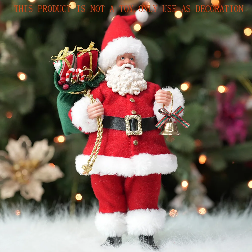 Christmas Decorations Standing Santa Claus Figurine Carrying Bell Sack Full of Gifts Present Boxes Ornaments Xmas Decor for Home