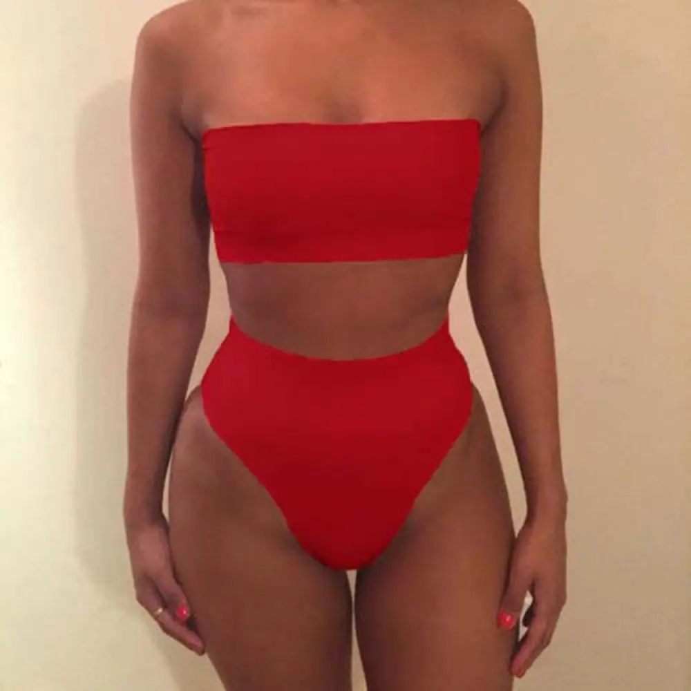 Sexy Solid Bikini Set Womens Strapless Split Swimsuit Summer Vacation Beach Party Bathing Suit Female Swimwear