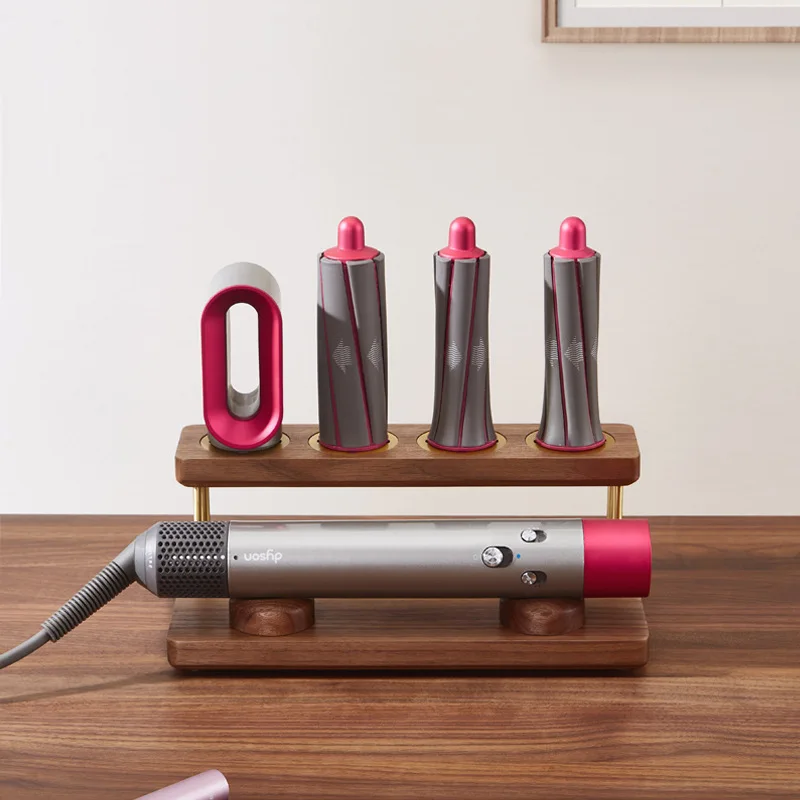 2-Tier Walnut Wood Hair Styler Storage Stand Desktop Organizer Holder for Airwrap & Similar Curling Iron Attachments