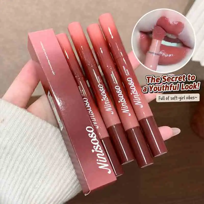 Ninisoso Velvety Lip Powder Cream Soft Matte Lip Tint with Built In Cushion Brush Blurring Lipstick Lightweight Ombre Lip Makeup