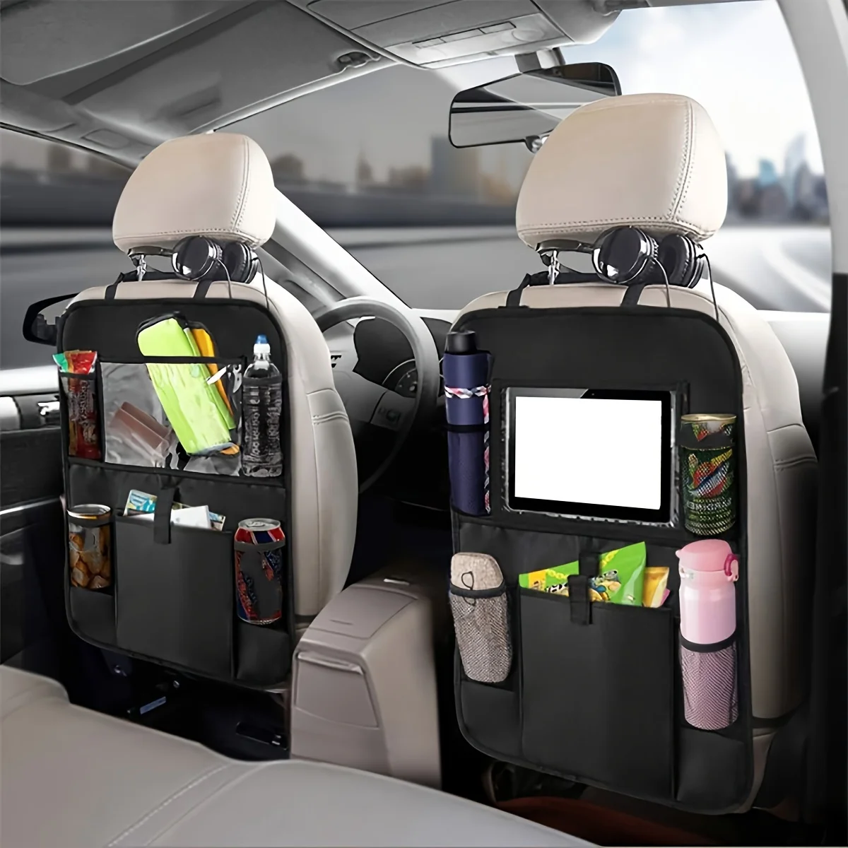 Saco de armazenamento anti-chute para encosto de carro preto, saco de armazenamento de carro, saco de armazenamento de pano oxford para encosto de ass