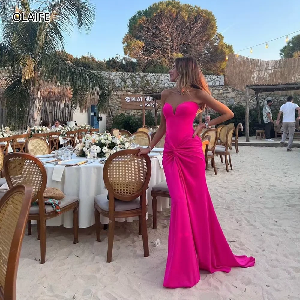 Fuchsia Mermaid Evening Dress Side Split Formal Gown Occasions Woman Pleats Elegant Party Dress Beach Wedding Guest Dress