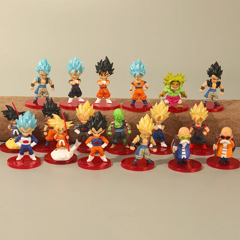 Anime Dragon Ball Super Saiyan Son Goku Action Figure Model Gifts Collectible Figurines for Kids 7-9cm 18 Pieces In A Set