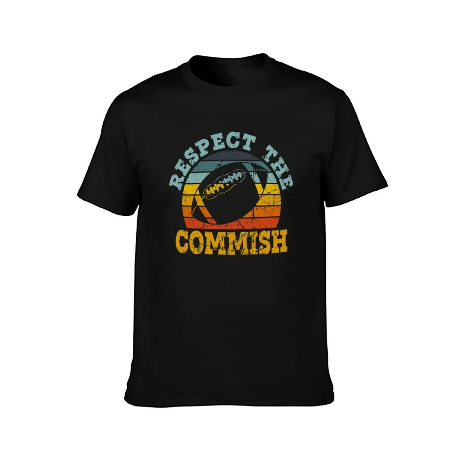 Retro Vintage Respect the Commish Fantasy Football League Commissioner T-Shirt Simple Trendy Casual T-Shirt