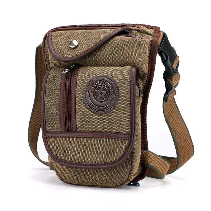 Men's Canvas Drop Leg Bag Motorcycle Multi-purpose Messenger Shoulder Bag High Quality Belt Hip Bum Waist Fanny Pack for Camping