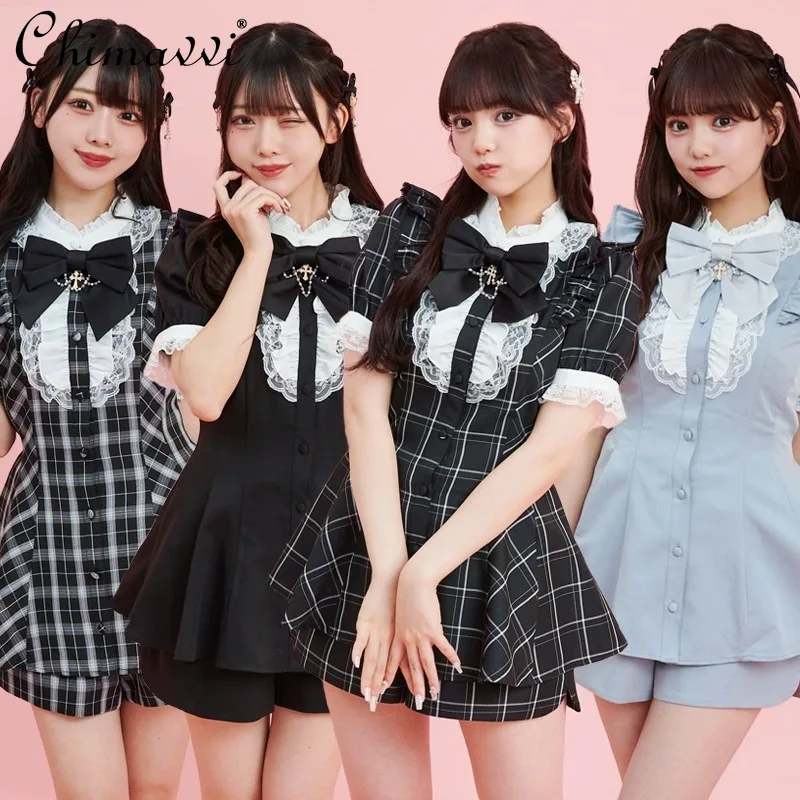 Japanese SC Set 2025 New Mine Series Mass Production Series Slim Cross Bow Long Short-sleeved Top + Shorts Two-piece Women's Set