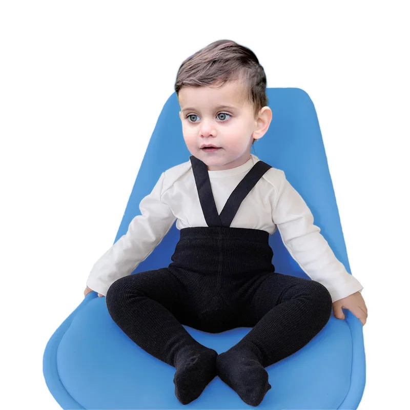 Spring Autumn Tights For Boys Girls Soild Color Casual Pantyhose With Shoulder Strap High Waist Cotton Knitted Leggings 0-3Years