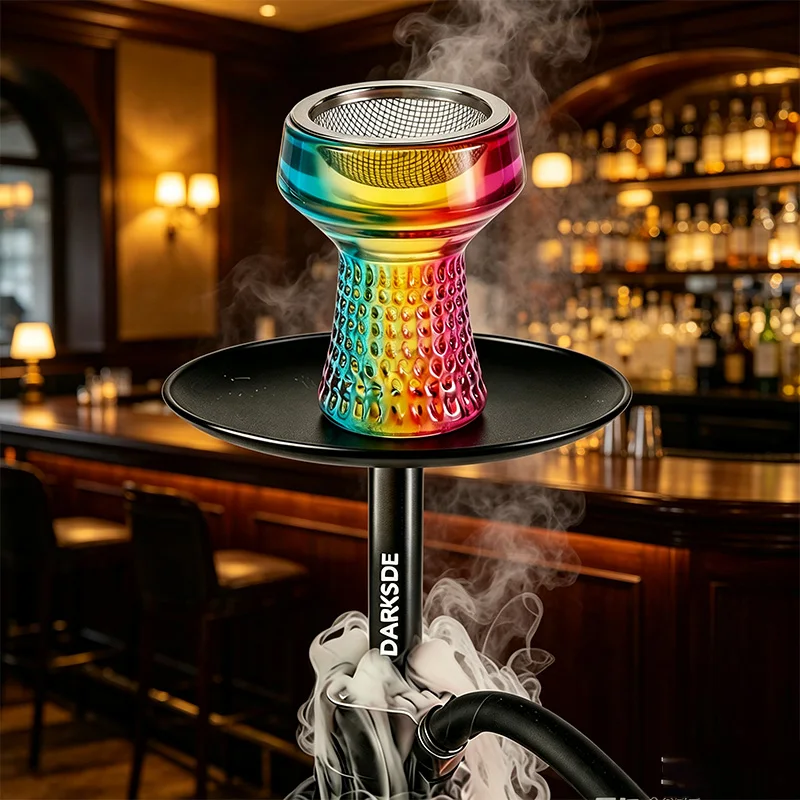 Gradient Color Glass Hookah Bowl With Stainless Steel Mesh Shisha Narguile Chicha Water Pipe Replacement Bowl