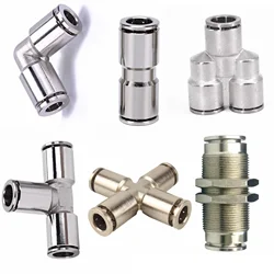 4 6 8 10 12 14 16mm PU Elbow Corss Y Tee Nickel Plated Brass Push In Quick Connector Release Pneumatic Connectors Air Fitting