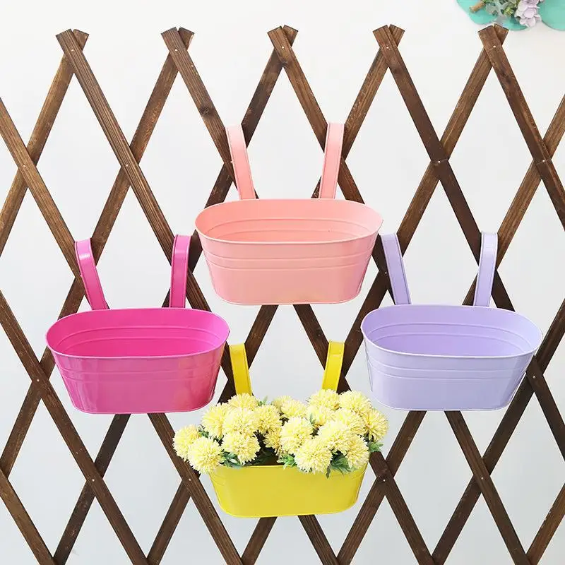 Multicolor Iron Hanging Flower Pots With Detachable Hooks Perfect For Balcony Fence Patio Yard Garden Decoration