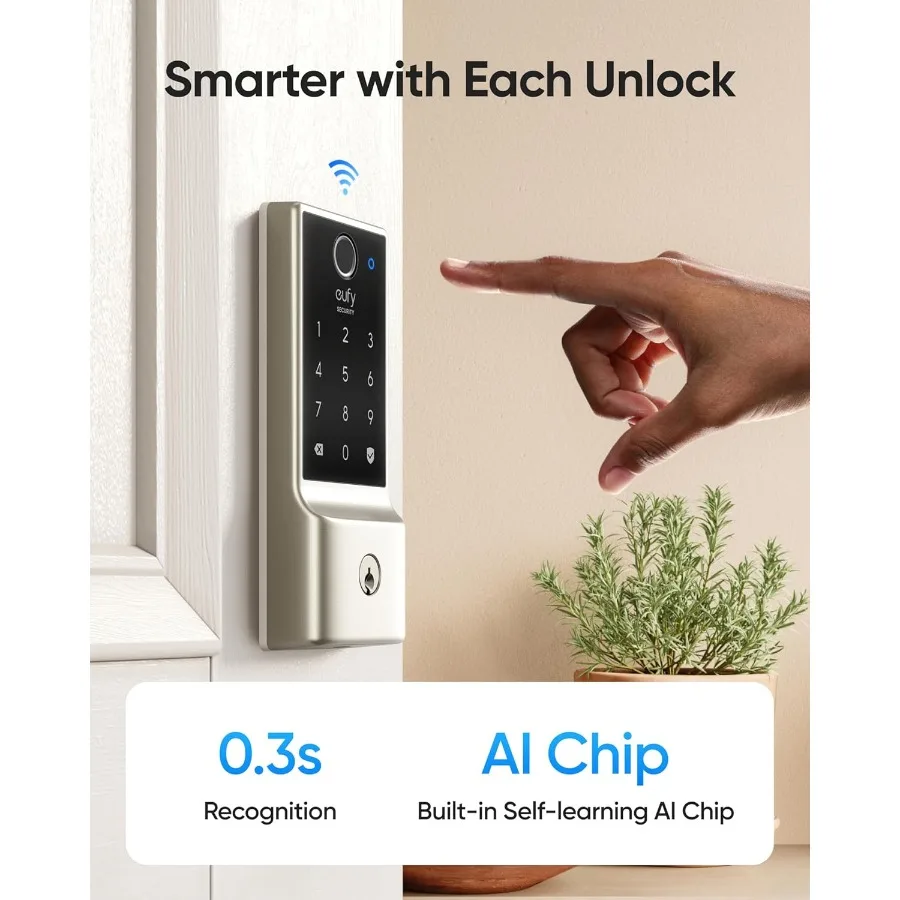 قفل ذكي C220 قفل باب دخول بدون مفتاح ببصمة الإصبع مع واي فاي مدمج وجهاز تحكم عن بعد للتطبيق للباب الأمامي Smart Deadbolt IP53