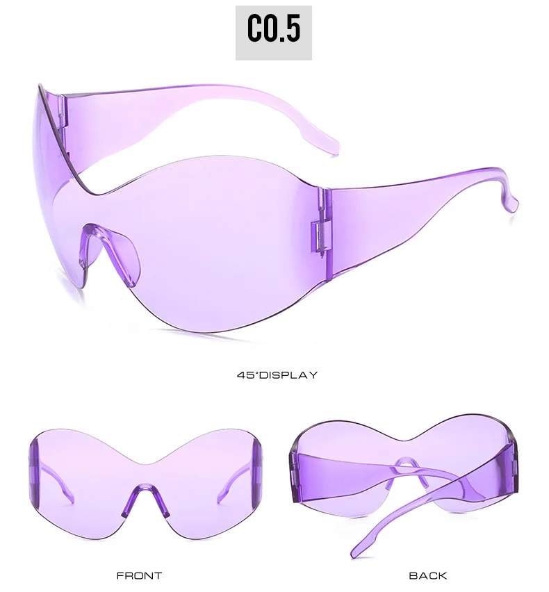 Übergroße Y2K Punk Randlose Sonnenbrille für Damen und Herren, Großer Rahmen Steampunk Schmetterlings-Schutzbrille für Damen, 2000er-Jahre Goggle-Brillen – Detail 12