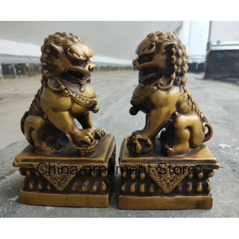 

Antique bronze fengshui Fu Foo Dogs guard Lion Leo Ball Animal Pair Lions Statue