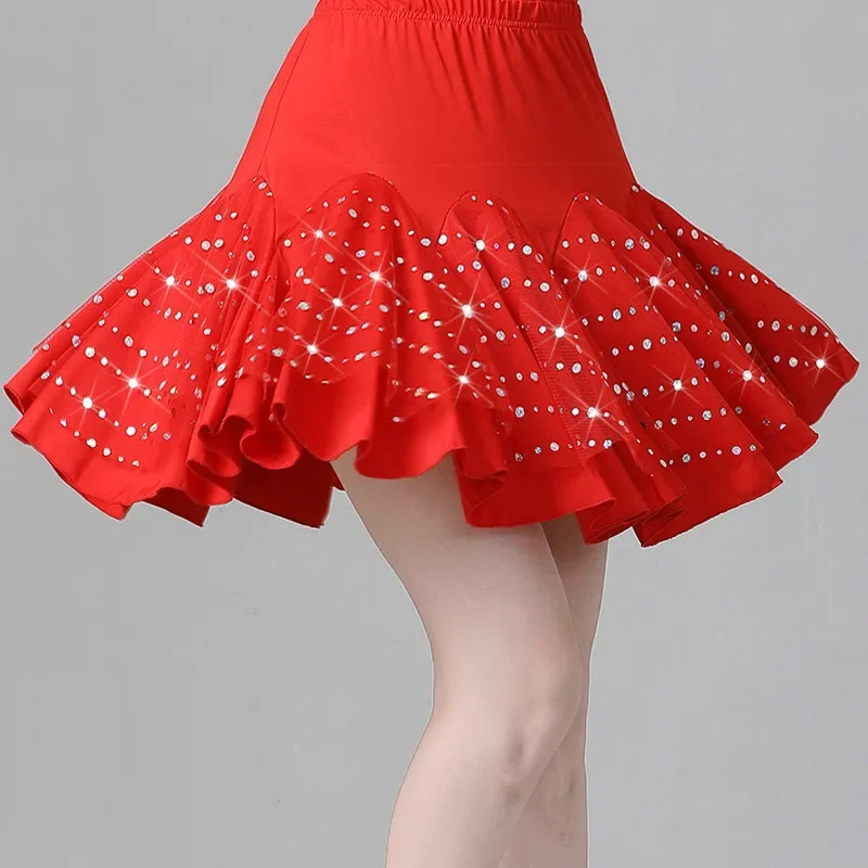 New Swing Skirt Latin Dance Skirt Women Dance Practice Clothes Square Dance Sequins Short Skirt New Ballroom Women Competition