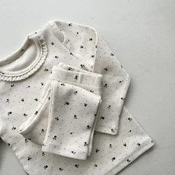 Ensemble de vêtements à manches longues pour bébé, pantalon en Y à fleurs pour bébé, coton trempé, vêtements pour la maison, tenues pour garçons et filles, printemps, nouveau, 2025, 2 pièces