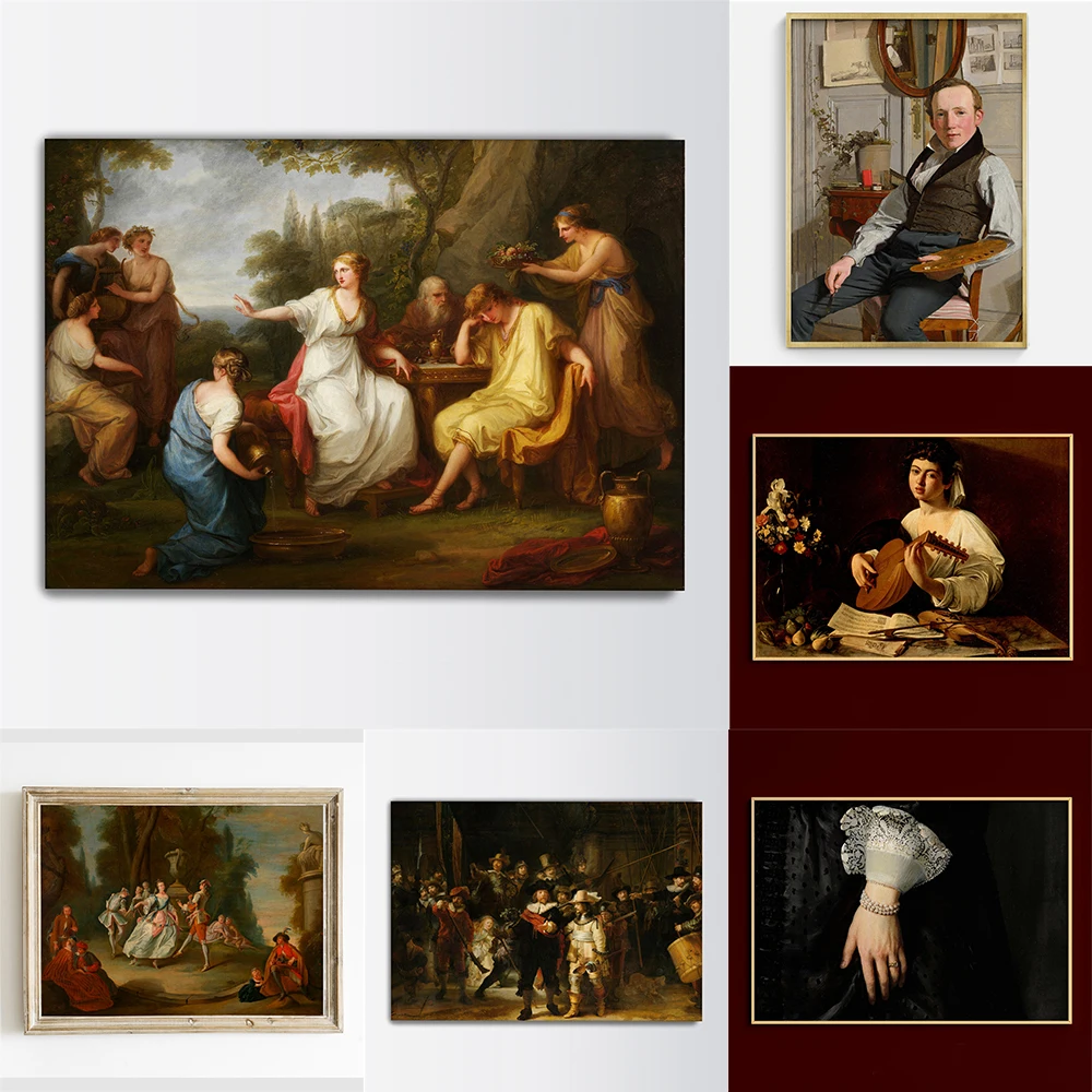 Vintage Dance Prints Antique Lovers Garden Dance Wall Art Poster Vintage Dutch Family Portrait by Jacob Coeman Canvas Painting