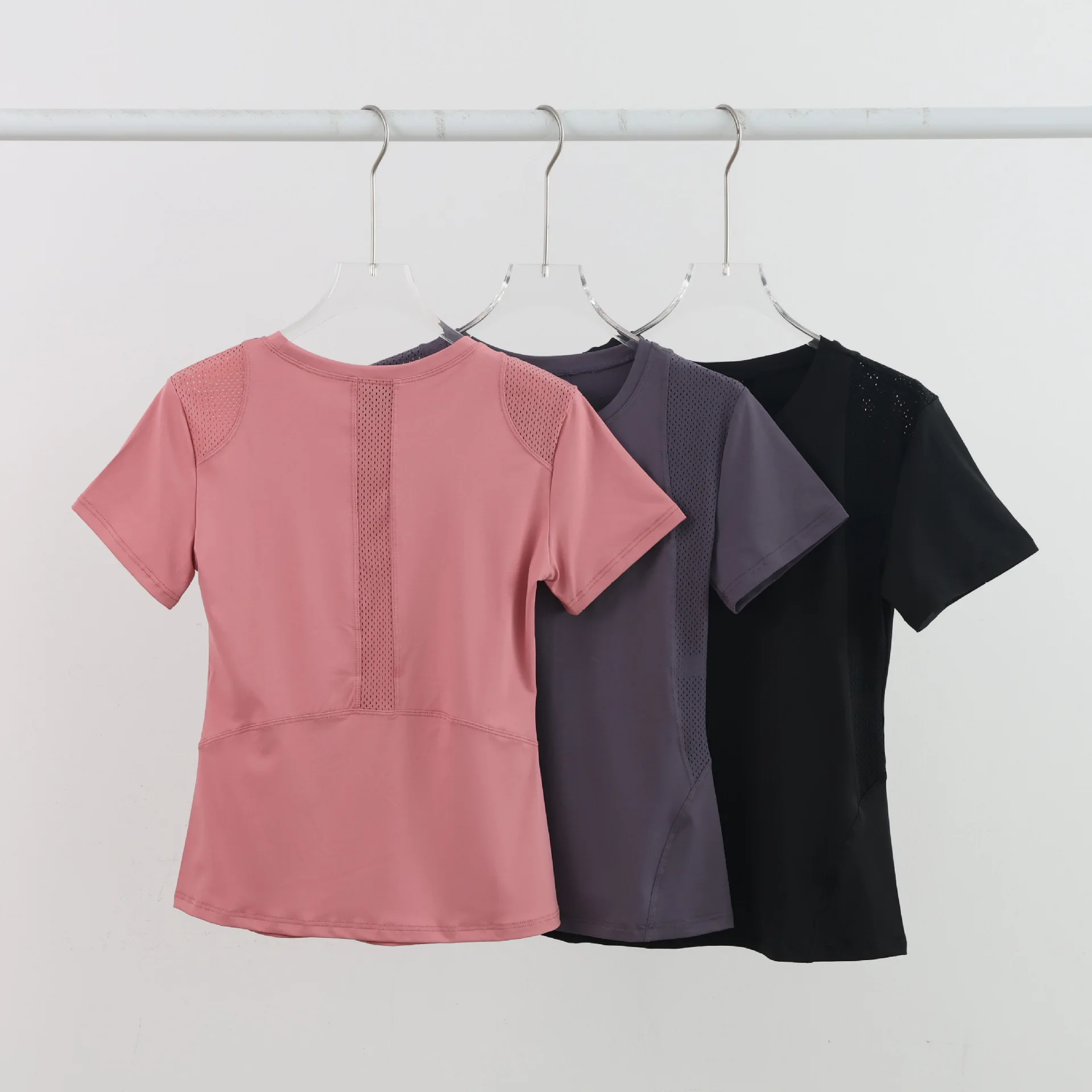 2026 Woman Fashion Summer New Mesh Panel Short Sleeve Mesh Breathable Quick-Dry Fitness Running Shorts