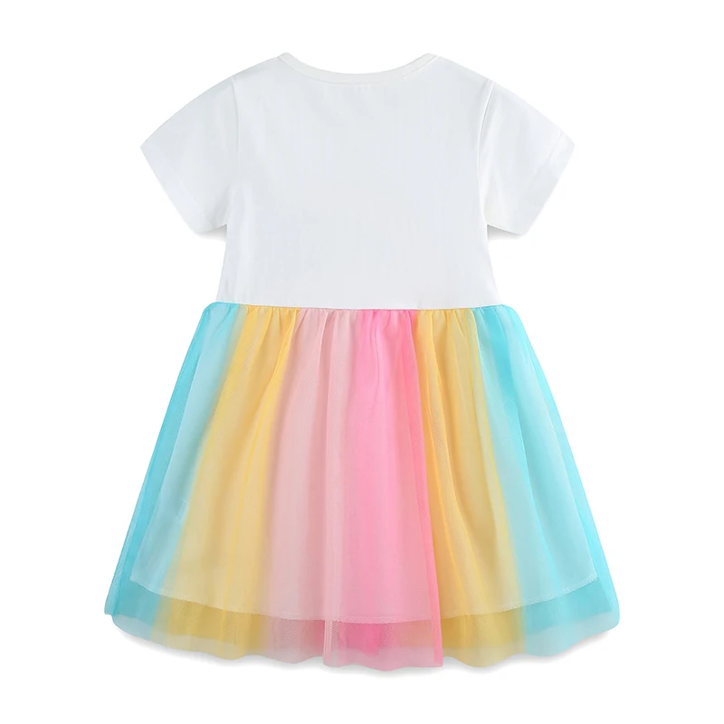 Little maven 2026 ملابس أطفال صيفية جديدة للأطفال والبنات ملابس كاجوال قطنية للأطفال فساتين شبكية بألوان قوس قزح كرتونية #2
