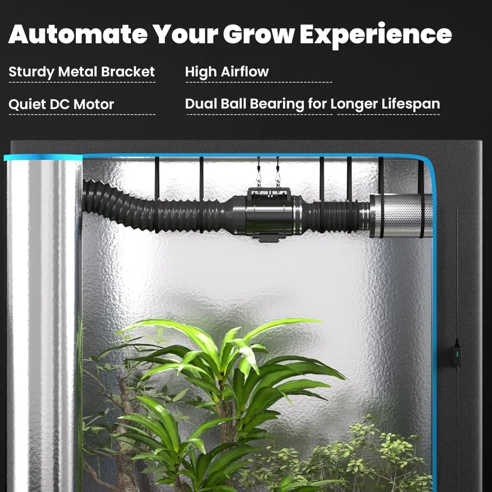مروحة قناة مضمنة هادئة مقاس 8 بوصة مع مروحة خيمة نمو وحدة تحكم في السرعة، مروحة عادم تهوية للتدفئة والتبريد، CloudStorm S8