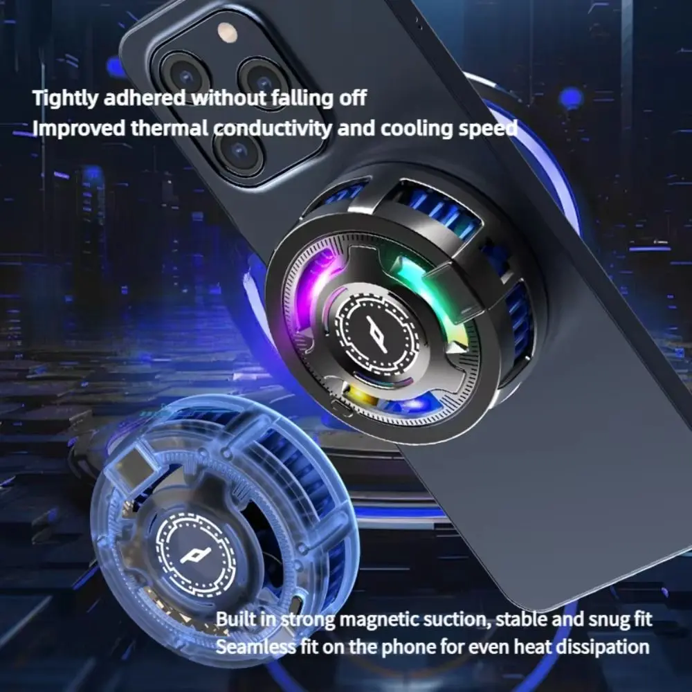 

ABS Magnetic Phone Cooler RGB Digital Display Back Clip Type Cooler Detachable 3 Speed Semiconductor Cooling Fan