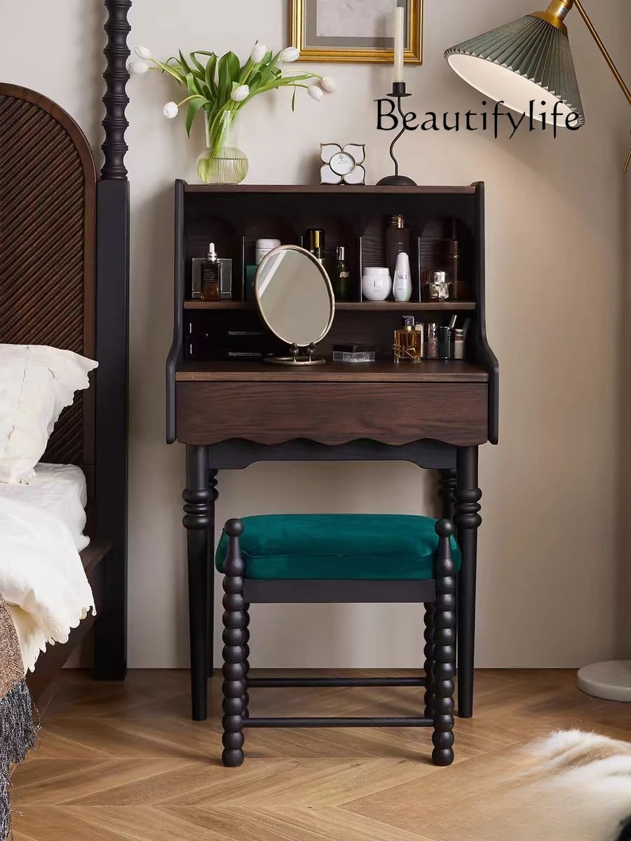 

Mid-Ancient Style Small Apartment Bedroom Small Dressing Table Solid Wood Storage Cabinet Makeup Table