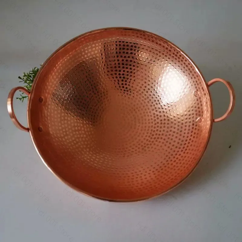 Pure Copper Frying Pan Handmade Thick Plate Purple Double Handle Cookware 24-45cm