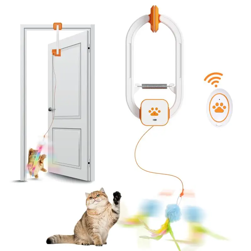 Interactive electric pet toy cat stick upgrade dual-mode regular swing rotary remote control door clip design