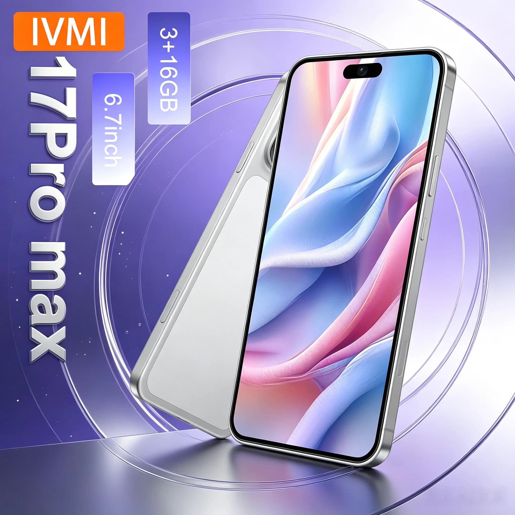 IVMI 17 PRO MAX 6.7 Inch Unlocked Smartphone 3GB+16GB 5MP+13MP Dual Camera Bluetooth Wi‑Fi Support Google Play Mobile Phone