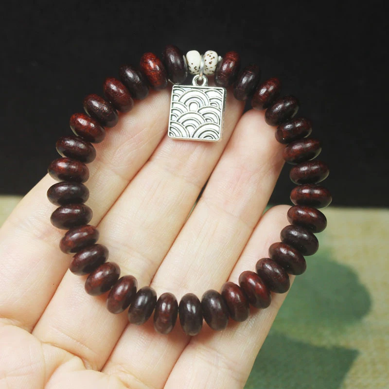 Zambian rosewood abacus bead bracelet DIY cloud pattern square pendant Buddhist prayer beads handheld