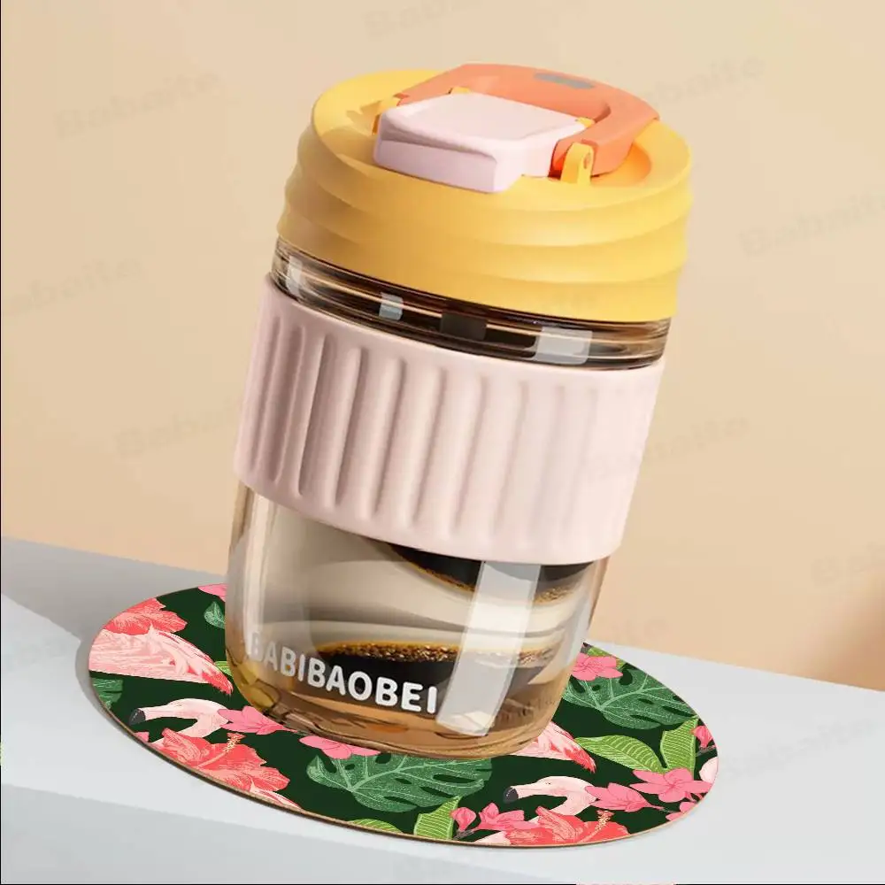 Flamingo Tropical Leaf Themed Wooden Coaster Creative Heat-Resistant Non-Slip Table Mat, Suitable for Protecting Desktop 3