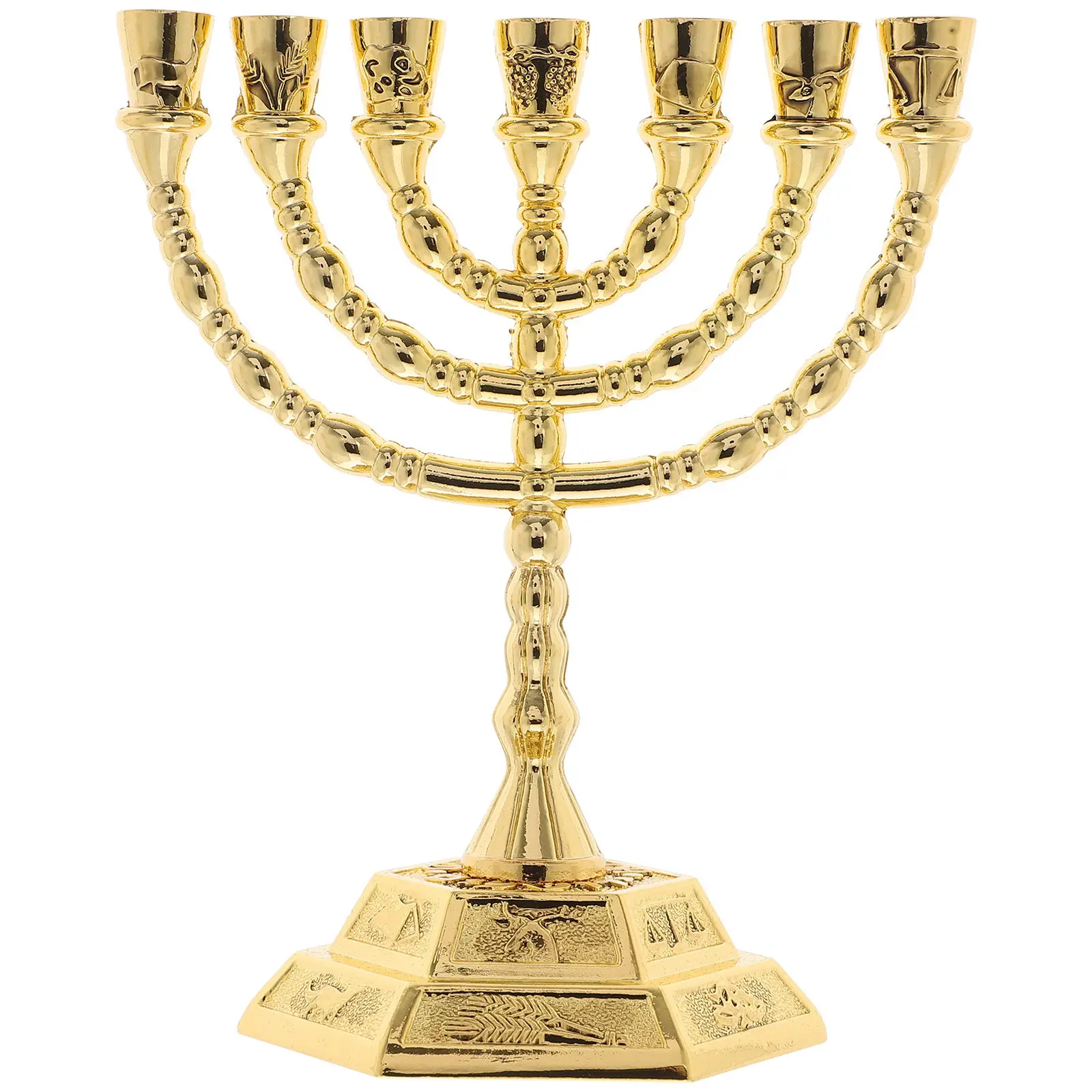 7-Arm Metal Menorah Candlestick Religious Candelabrum for Home Desktop Dining Table Office Cafe Bar Wedding Hanukkah Decor