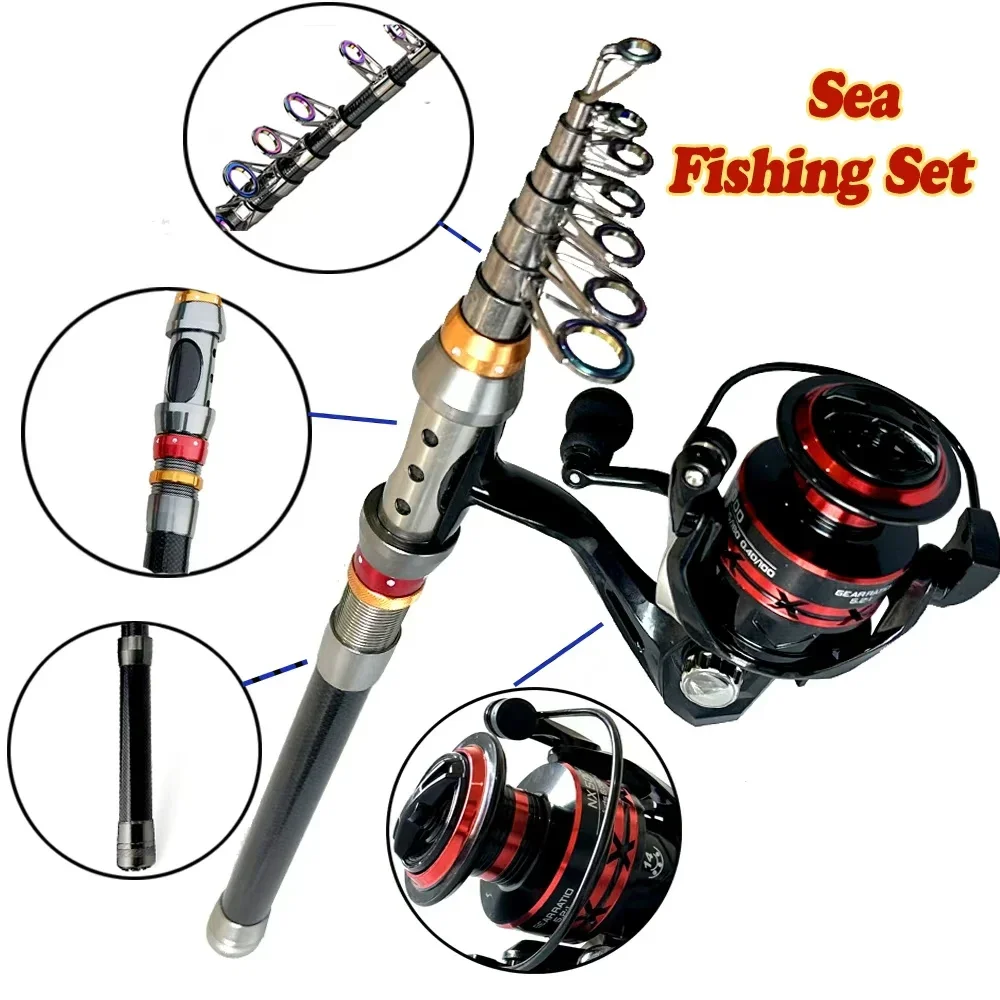 1,8-3,6m Kohlefaser-Angelrute und Rollen-Set, Superharte Teleskop-Angelrute mit Spinnrolle, Max. Widerstand 3-8kg Pesca – Detail 2