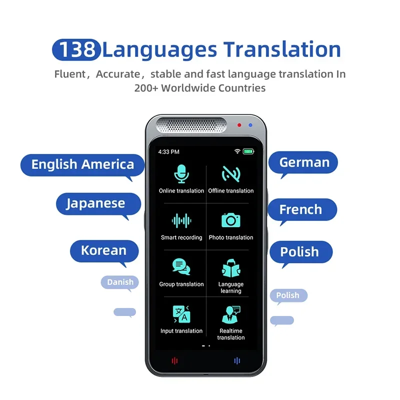 新入荷 AIインテリジェント音声翻訳機 138言語同時翻訳 4.1インチ写真翻訳