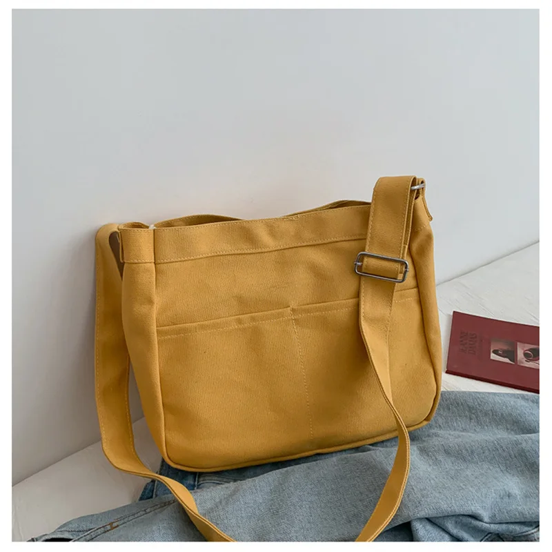 Large Capacity Students Canvas Shoulder Bags Female Handbags Korean Satchel Cotton Cloth Crossbody Bag Women 2024 School Bag