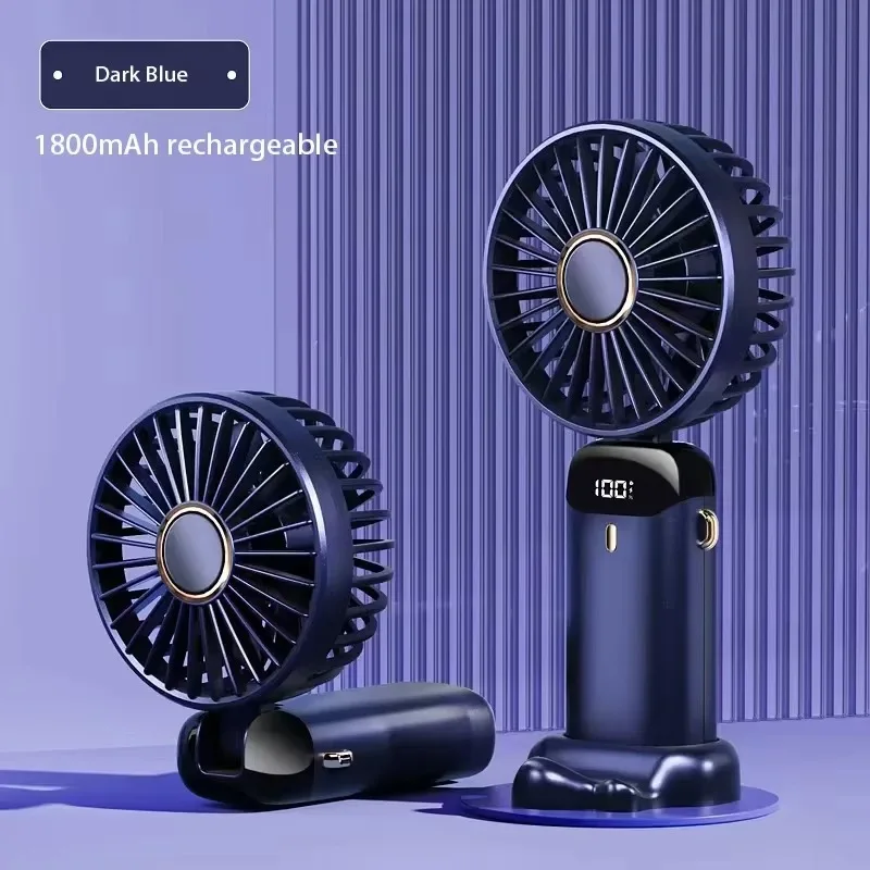 Handheld-Mini-Ventilator, faltbar, tragbar, zum Aufhängen am Hals, 5 Geschwindigkeiten, wiederaufladbarer USB-Ventilator mit Telefonständer und Bildschirm, 1800 mAh