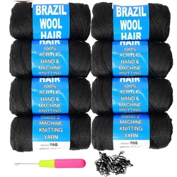 Brazilian Wool Hair African Yarn Braiding Wholesale Low Temprature Retardnt Synthetic Fiber Desire for African hair Braid 70g/pc