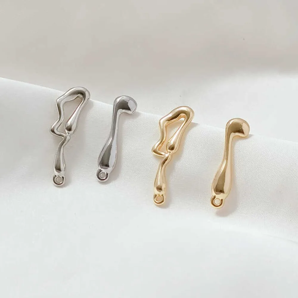 14K Copper-clad Gold Irregular Round Note Stud Earrings S925 Silver Needle DIY Earrings and Jewelry Accessories