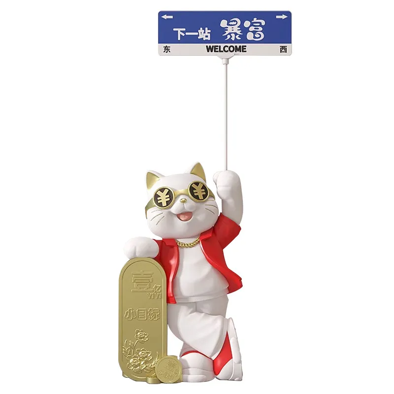 Home Decor Creative 130CM Street Signs Lucky Cat Statue Floor Decoration Cute Cartoon Sculpture Art Ornaments Store Opening Gift