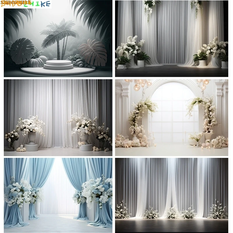 

Aesthetic Flower Wreath Decoration Indoor White Background Fantasy Wedding Curtain Photography Backdrop Photo Studio Props SG-13