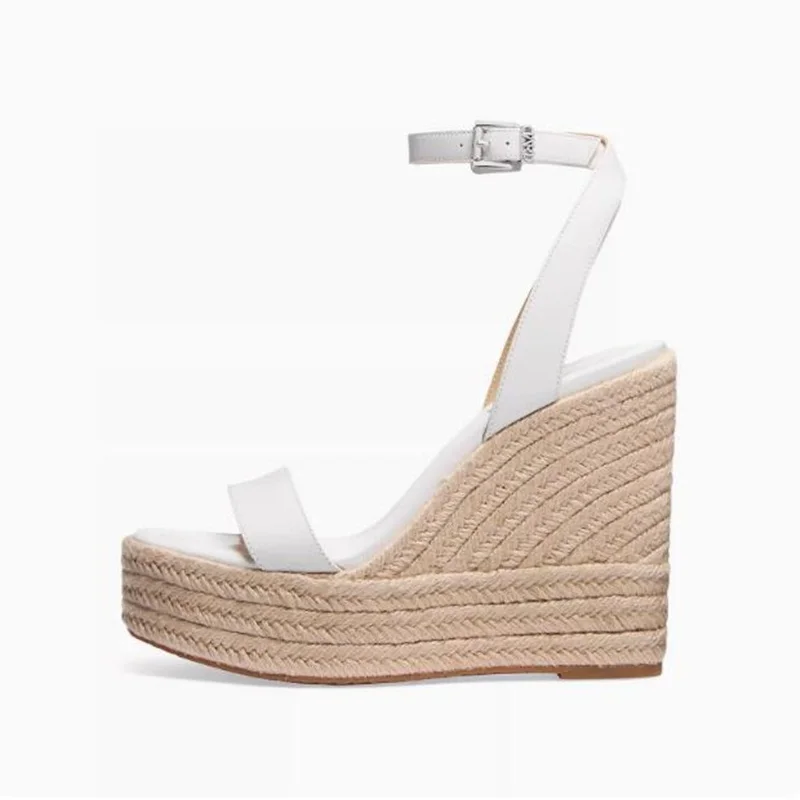 

Fahion Weave Braided Platform Women Sandals White Brown Ankle Strap Leather Open Toe Holllow Leisure Summer Footwears